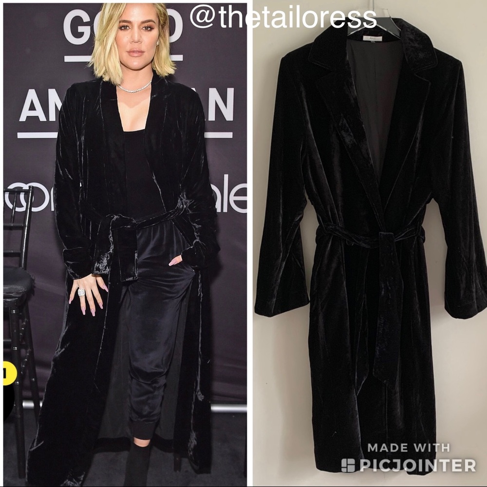 Soprano Black Velvet Belted Duster trench Coat